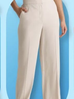 Quince Cream High-Waist Elastic With Zipper Wide-Leg Pants